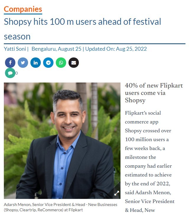 Flipkart旗下社交電商平臺Shopsy用戶數(shù)量突破1億